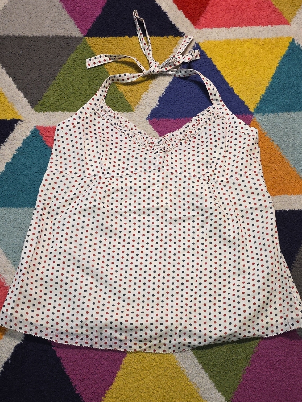 J. Crew White Red and Blue Polka Dot Halter Top Size 12 NWT